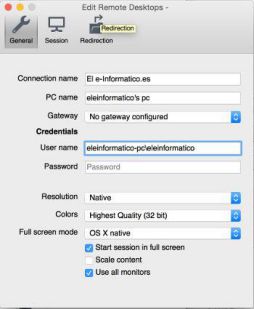 Datos de configuración de Microsoft Remote Desktop